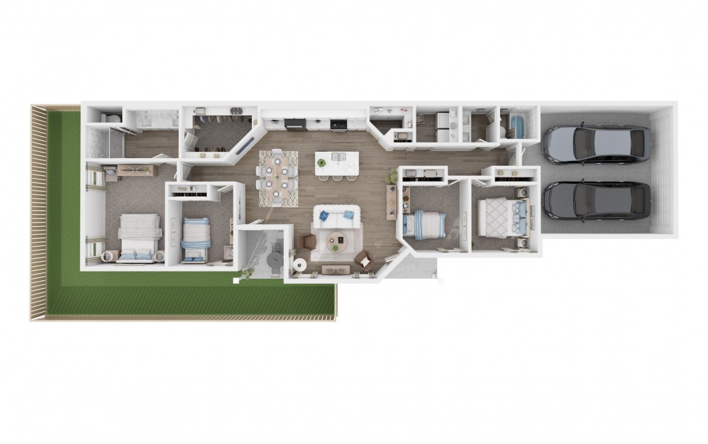 Elm - 4 bedroom floorplan layout with 2 baths and 1643 square feet.