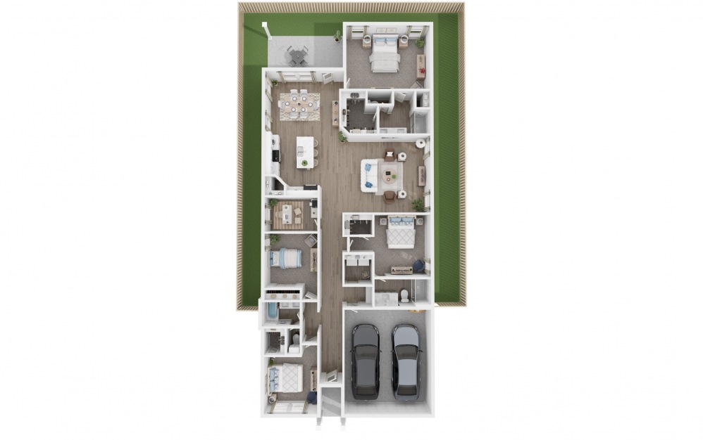Post Oak - 4 bedroom floorplan layout with 3 baths and 2157 square feet.