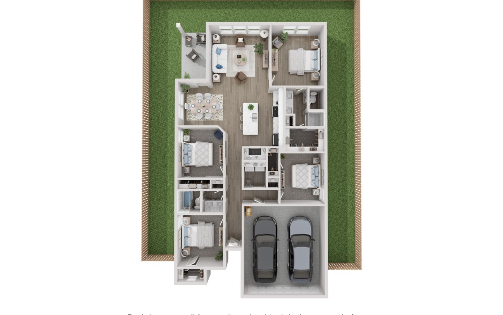 Beech - 4 bedroom floorplan layout with 2 baths and 1596 square feet.